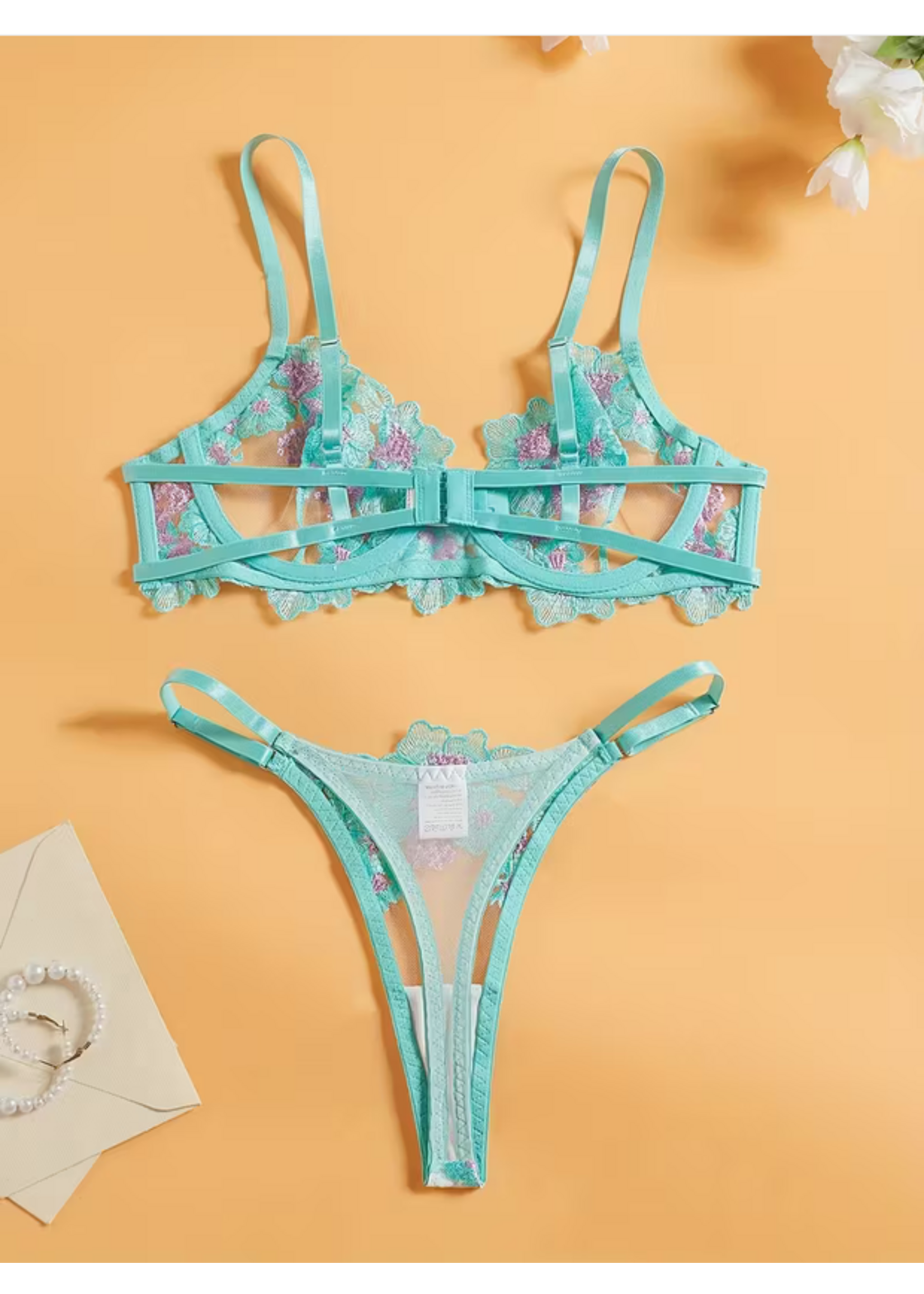 Teal Floral Bra Set