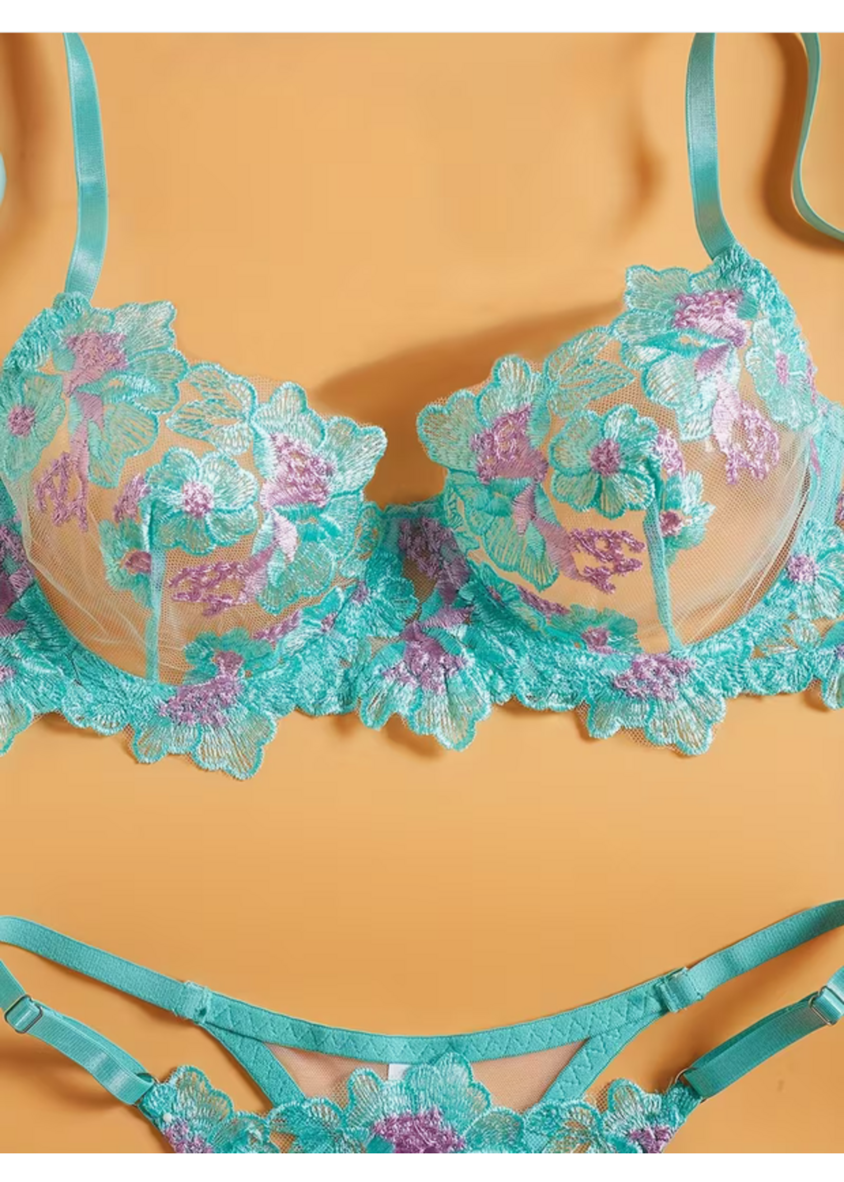 Teal Floral Bra Set