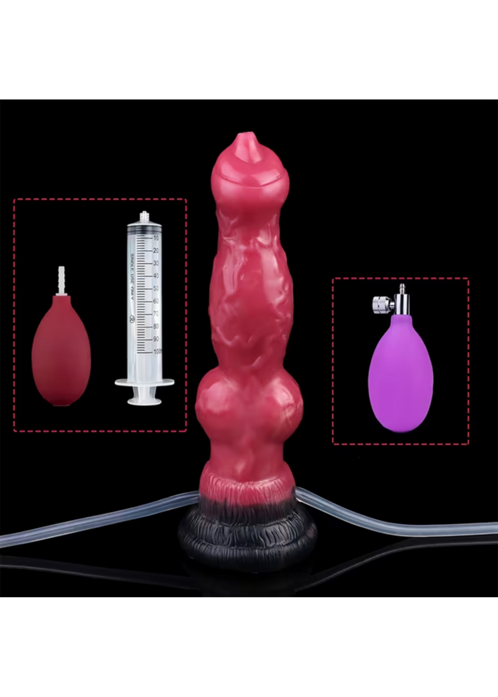 Inflatable & Squirting Hell Hound Canine Silicone Dildo