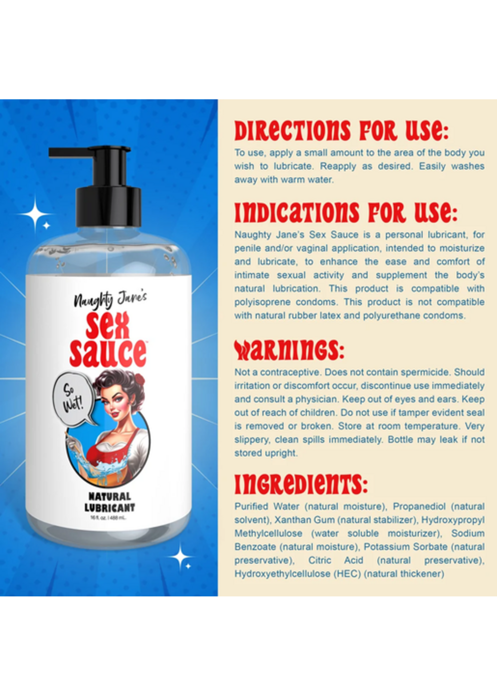 Naughty Janes Sex Sauce Natural Lube 16oz
