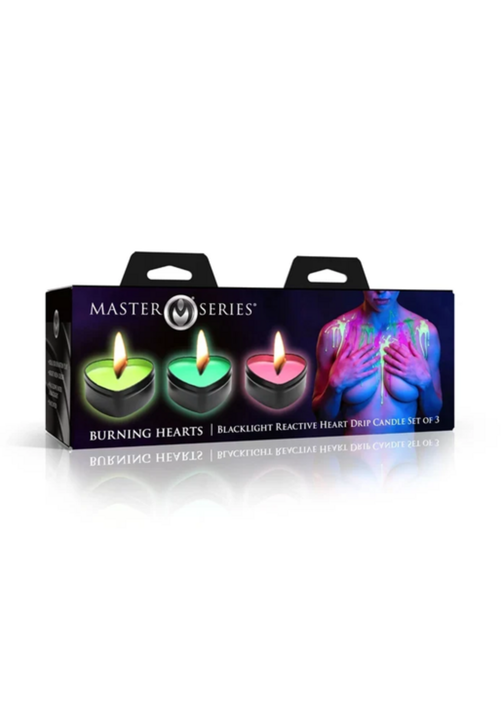XR Burning Heart Blacklight Reactive Heart Drip Candle Set of 3