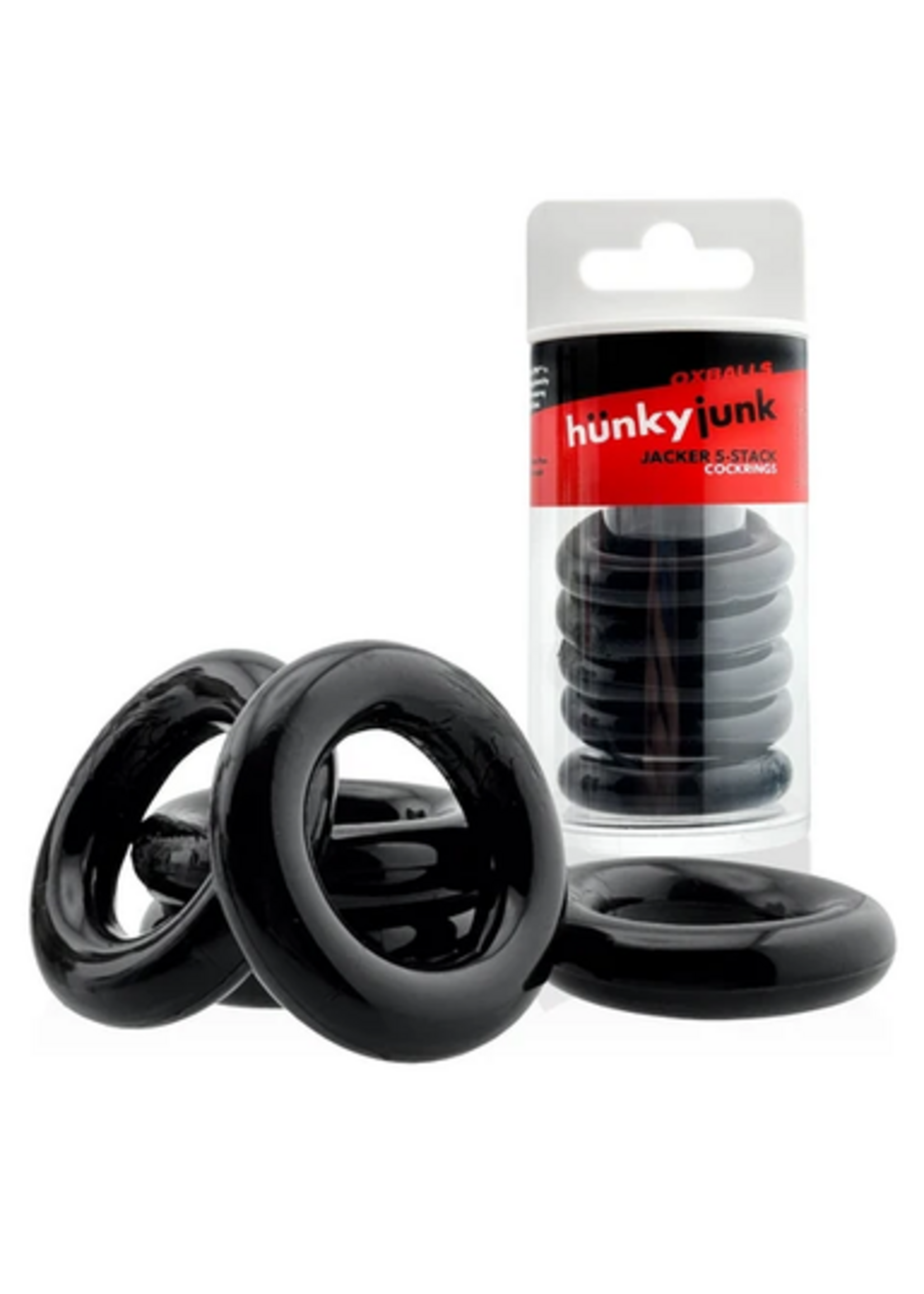 JACKER 5-STACK five-pack tube super-strong cockrings BLACK