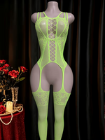 Neon Green Stretchy Crotchless Bodysuit