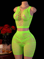 Neon Green Stretchy Two Piece Lingerie Set