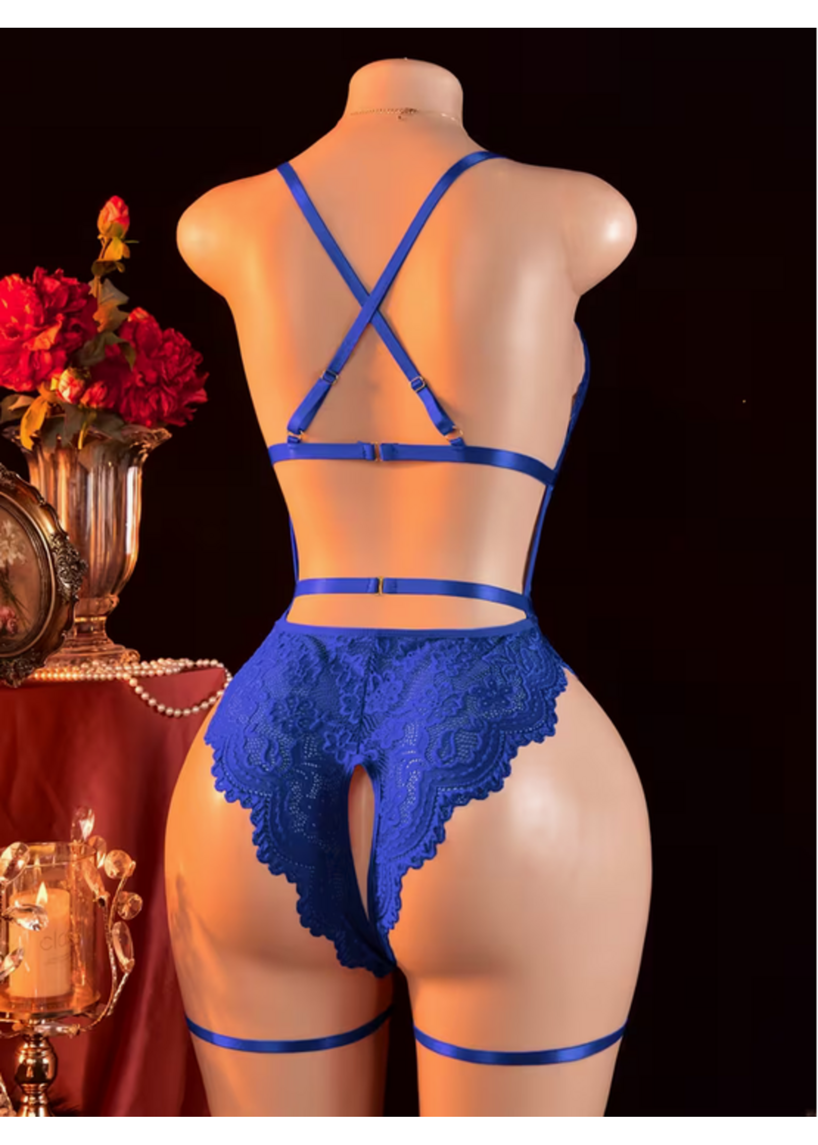 Blue Heart Crotchless Bodysuit