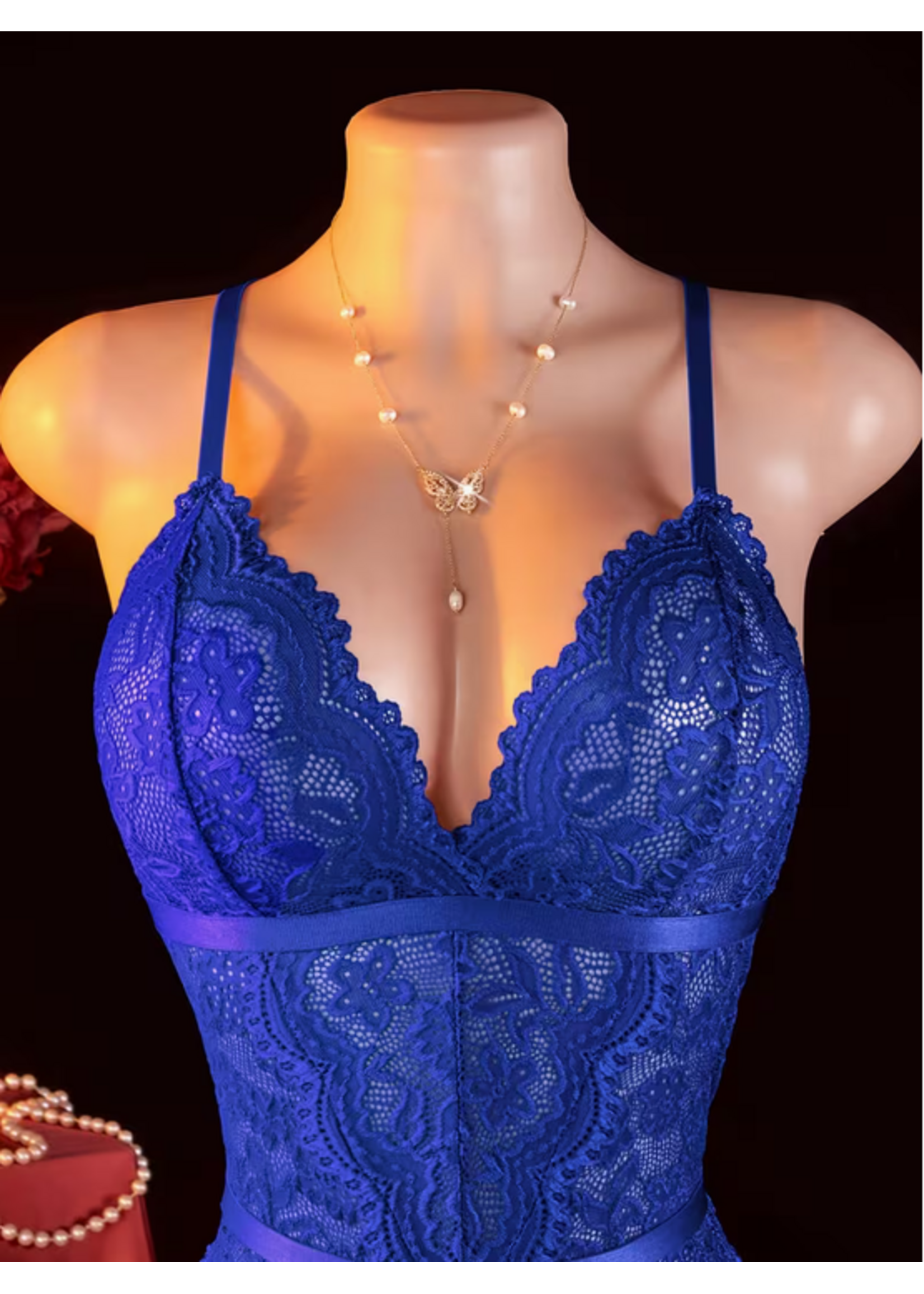 Blue Heart Crotchless Bodysuit