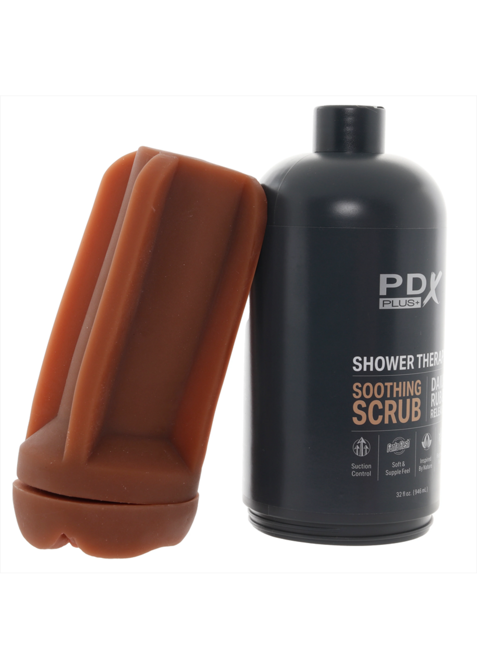 Pipedream PDX Shower Therapy Soothing Scrub Stroker in Brown