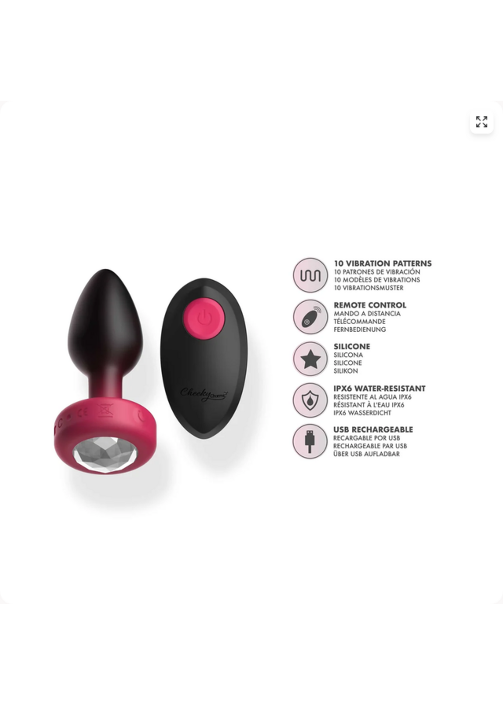 Cheeky Charms Ruby Ombre Eluxe Vibrating Plug With Remote - Clear Gem SMALL