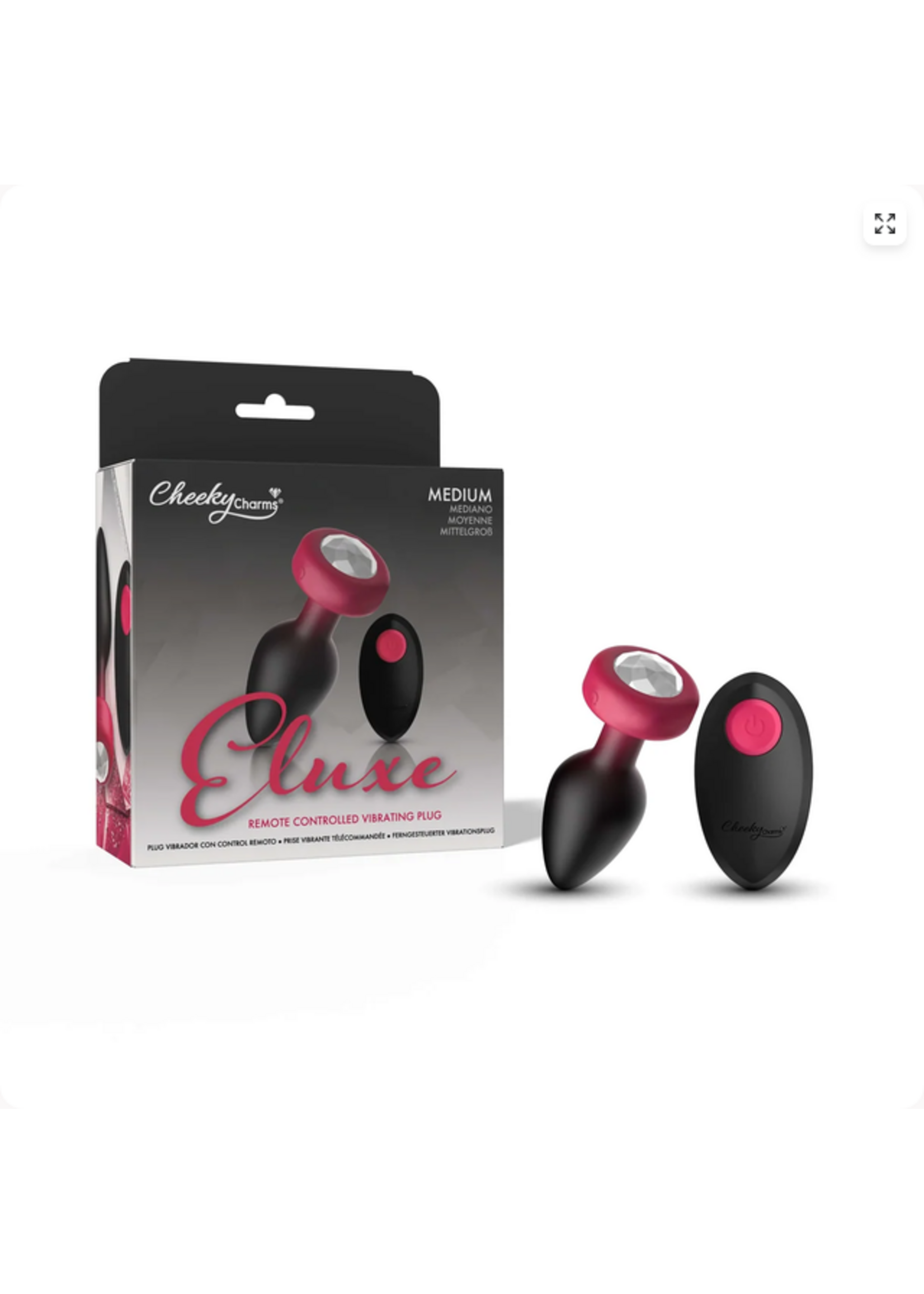Cheeky Charms Ruby Ombre Eluxe Vibrating Plug With Remote - Clear Gem MEDIUM