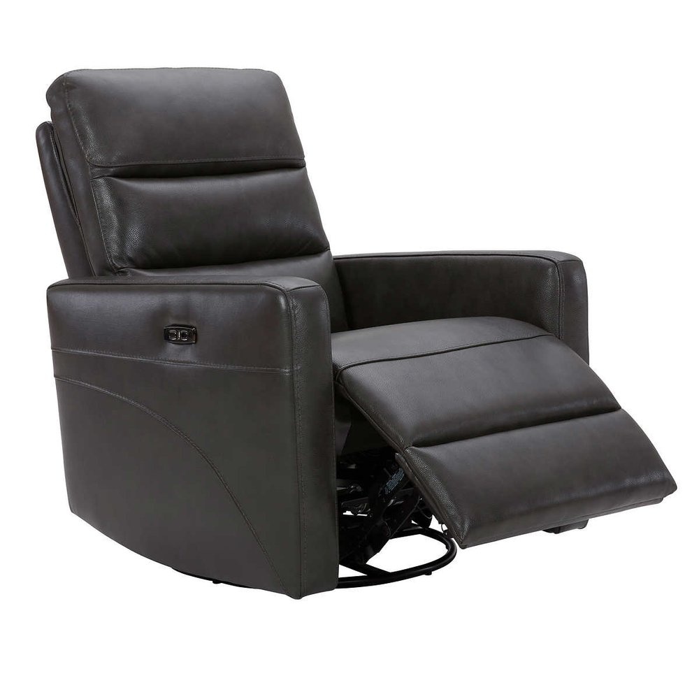 Power Swivel Top Grain Leather Glider Recliner, Dark Grey Surplus Sam's