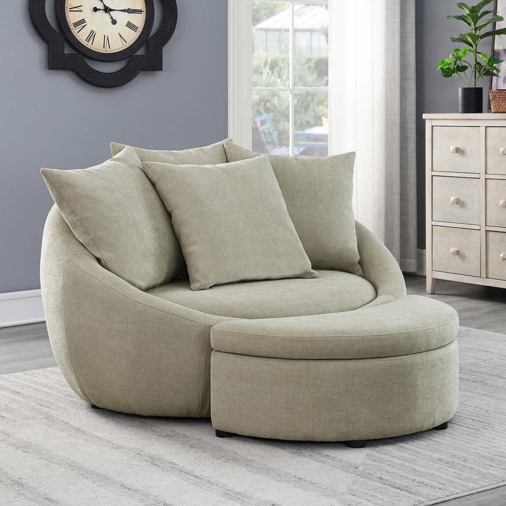 Modern Fabric Cuddler Chair with Ottoman