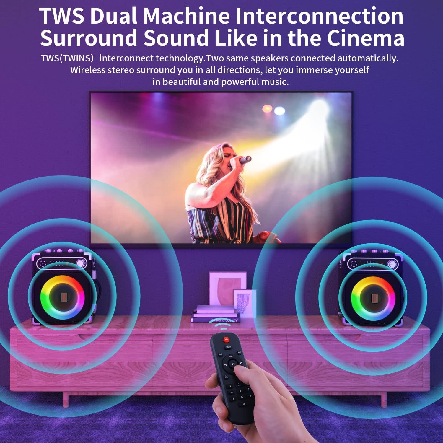 Karaoke Portatile HWWR Con 2 Microfoni Wireless | Bluetooth 5.3, 60W | Con Eco E Batteria 6000mAh