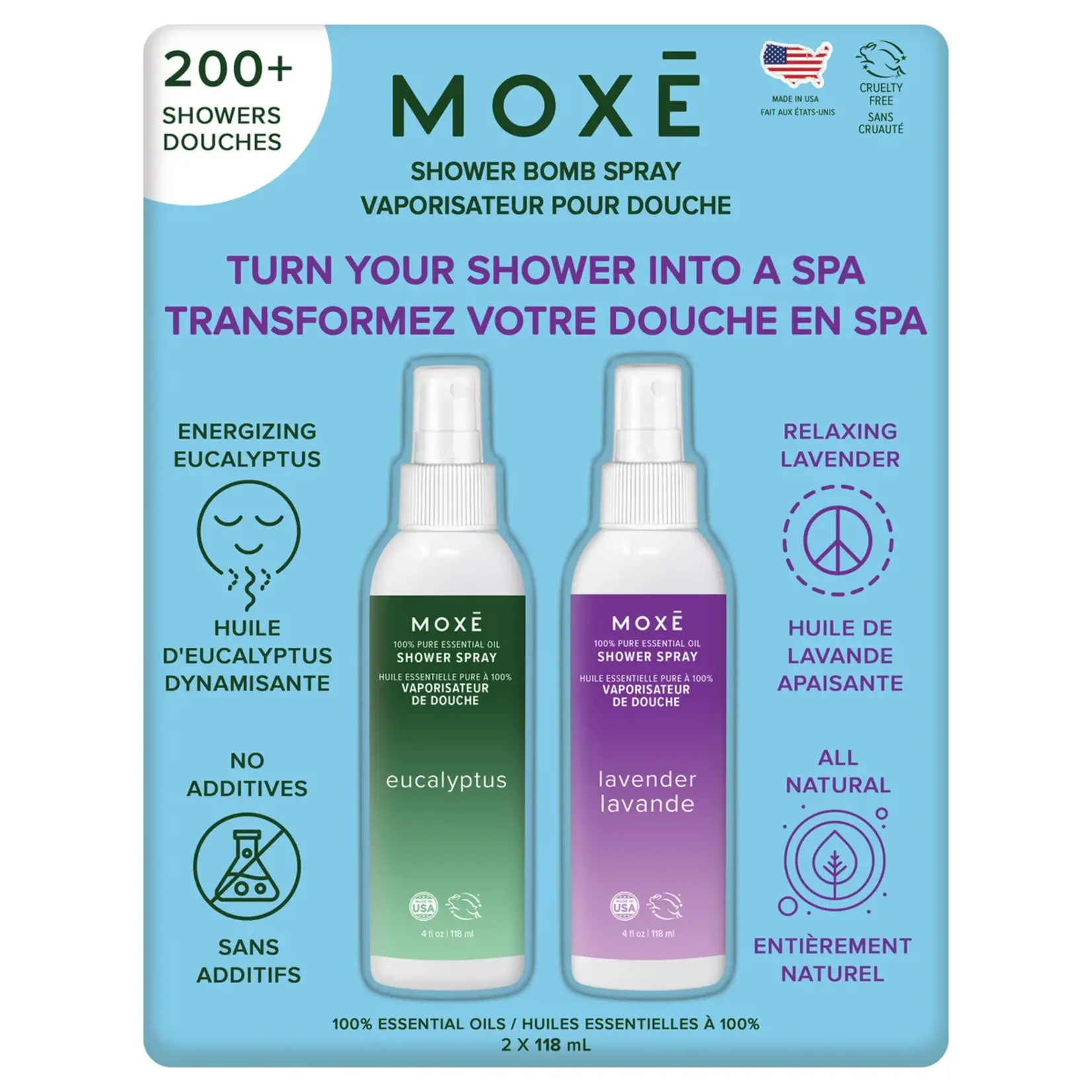 MOXĒ Eucalyptus and Lavender Spa Mist Shower Bomb Spray, 2 x 118 m