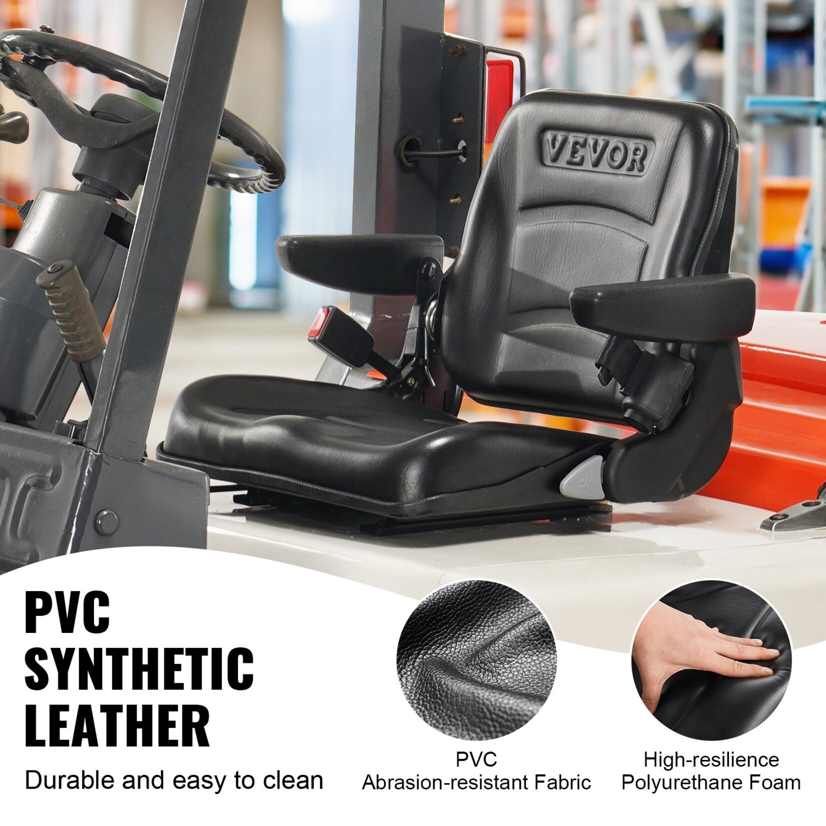 VEVOR VEVOR Universal Forklift Seat, Fold Down Tractor Seat with Adjustable Angle Back and Micro Switch, 6.3-13.4 inch Extended Slot Comfortable Forklift Seat for Tractor Loader Excavator
