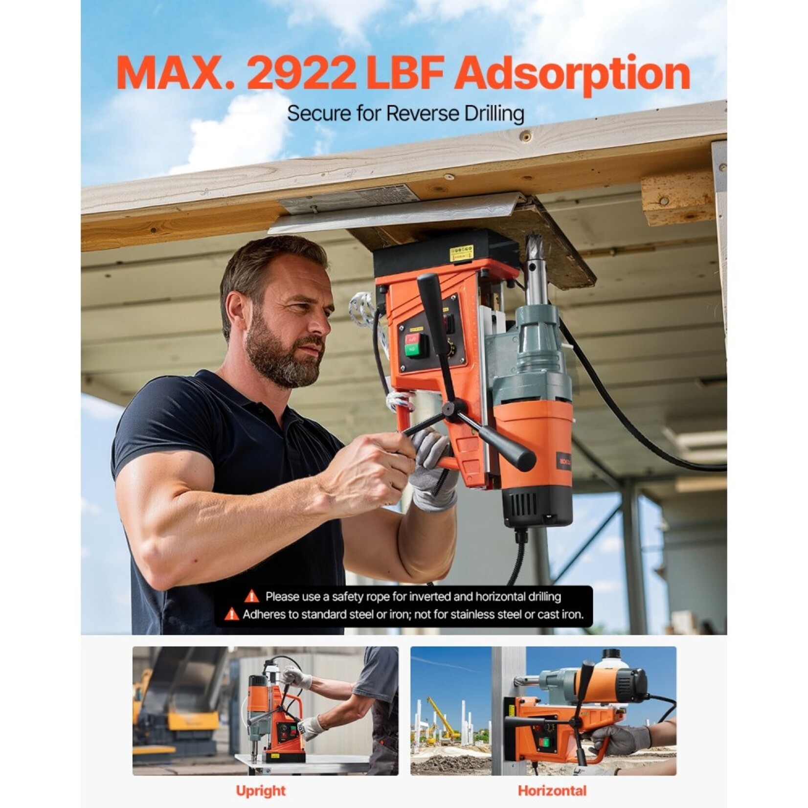 VEVOR VEVOR Magnetic Drill 1550W 2922lbf/13000N Portable Mag Drill Press 500RPM