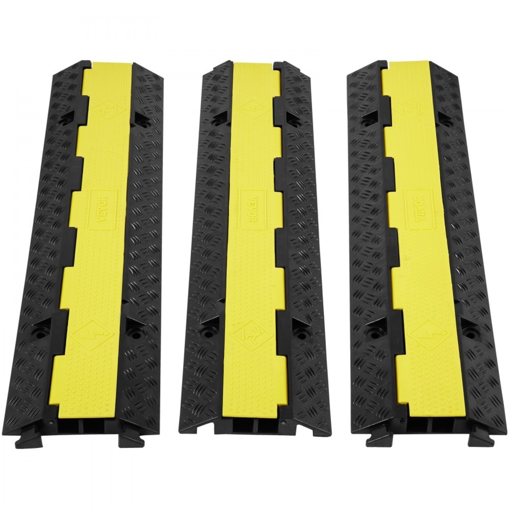VEVOR VEVOR 3 PCs Rubber Cable Protector Ramp, 2 Channel, 12000 lbs/axle Capacity Heavy Duty Hose Wire Cover Ramp Driveway, Traffic Speed Bump with Flip-Open Top Cover & 50 ft Warning Tape, for Indoor&Outdo