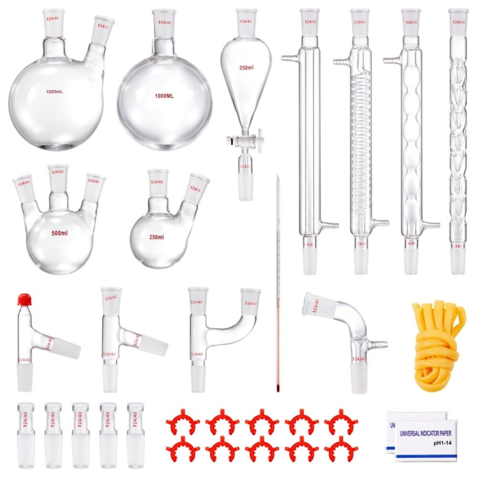VEVOR VEVOR Lab Distillation Kit, 3.3 Boro Lab Glassware Distillation Kit with 24, 40 Joint, 1000ml Essential Oil Distillation Apparatus Kit, 32 pcs Set of Glassware Equipment