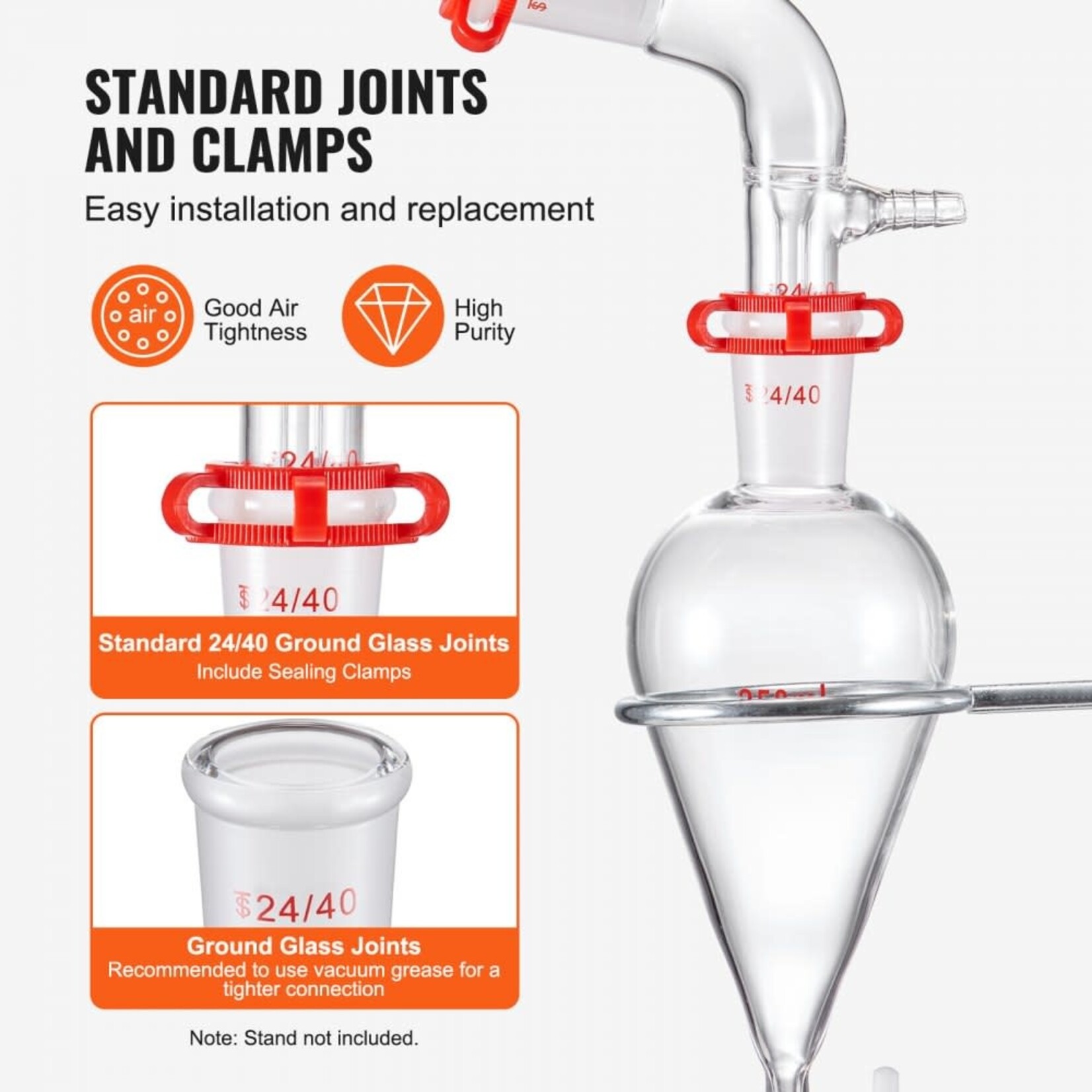 VEVOR VEVOR Lab Distillation Kit, 3.3 Boro Lab Glassware Distillation Kit with 24, 40 Joint, 1000ml Essential Oil Distillation Apparatus Kit, 32 pcs Set of Glassware Equipment