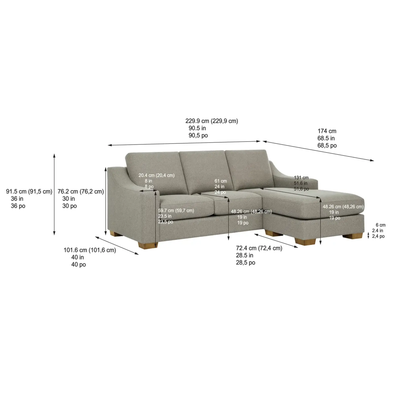 Thomasville Dillard 2-piece Fabric Sofa with Reversible Chaise - GREY