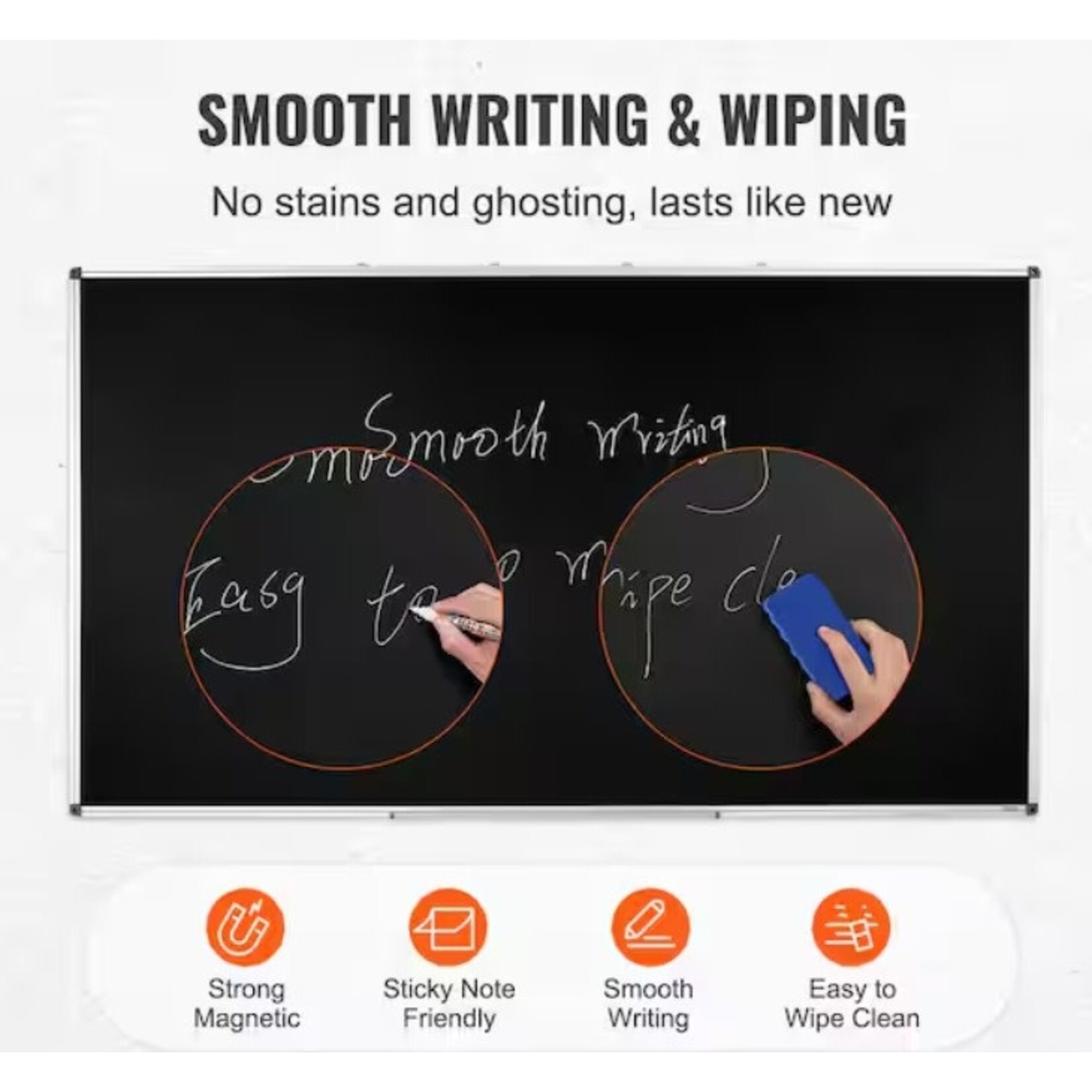 VEVOR Black Board, 70 x 40 inch Large Chalkboard with Aluminum Frame, Black Boards Dry Erase Includes 1 Magnetic Erase & 3 Dry Erase Markers, Black Surface, for Office Home and School