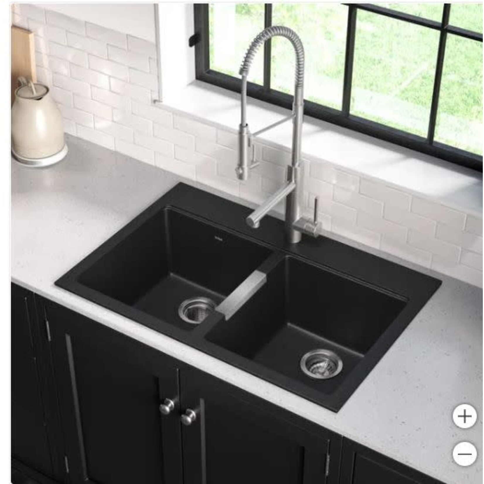 Kraus 33 in. Dual Mount Double Bowl Black Granite Kitchen Sink