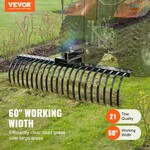 VEVOR Tow Behind Landscape Rake, 60" Tow Dethatcher with 21 Steel Coil Tines