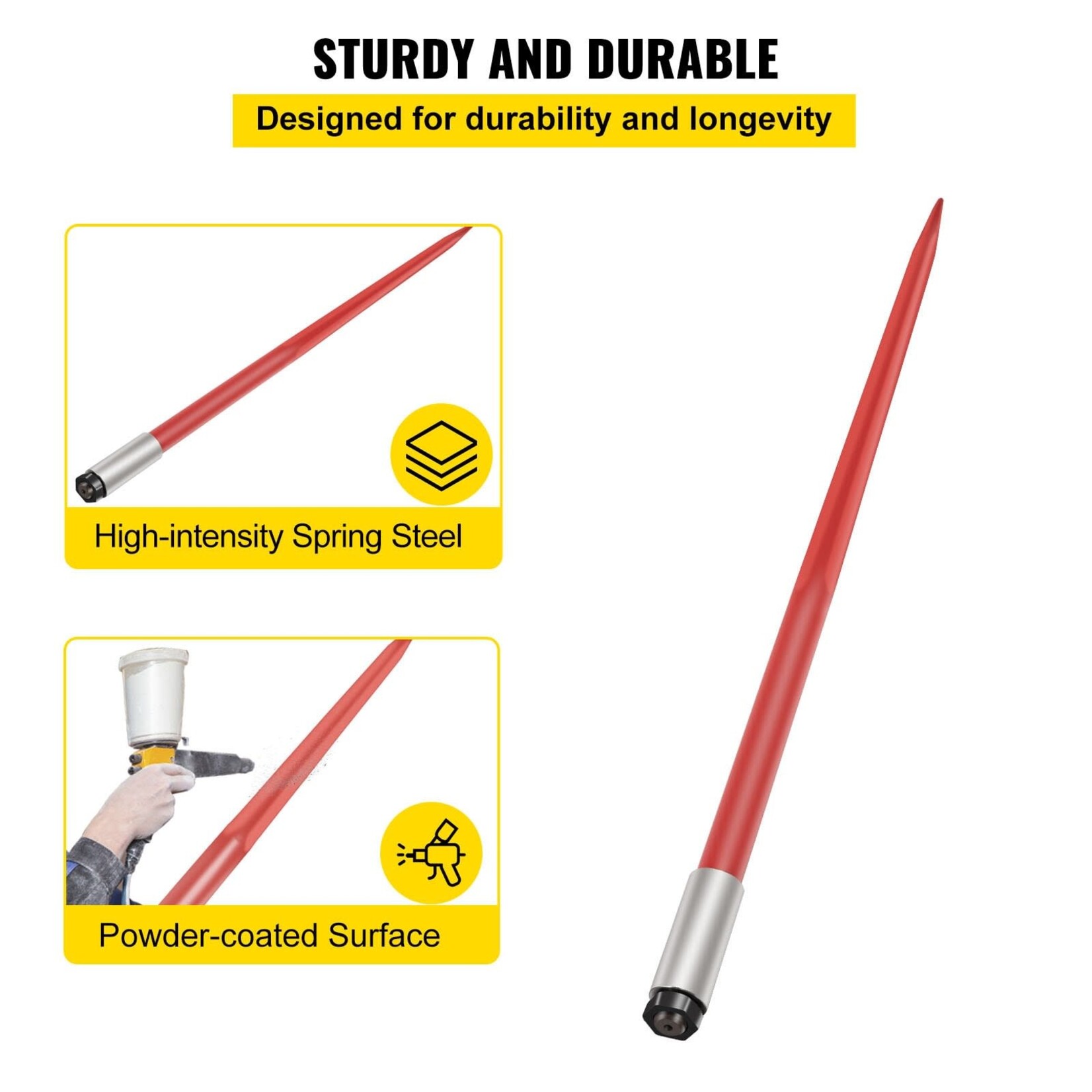 VEVOR VEVOR Hay Spear 49" Bale Spear 4500 lbs Capacity, Bale Spike Quick Attach Square Hay Bale Spears 1 3/4" wide, Red Coated Bale Forks, Bale Hay Spike with Hex Nut & Sleeve for Buckets Tractors Loaders