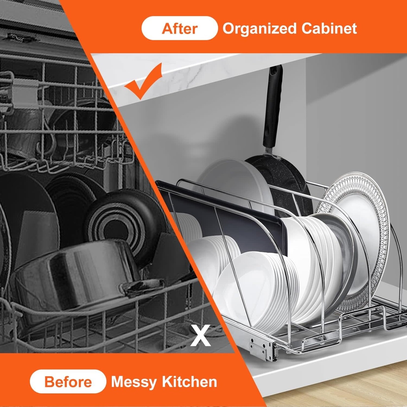 VEVOR VEVOR Pan and Pot Rack, Expandable Pull Out Under Cabinet Organizer, Cookie Sheet Baking Pans tray Organization, Adjustable Wire Dividers, Steel Lid Holder for Kitchen Cabinet & Pantry Storage, 12.5"W