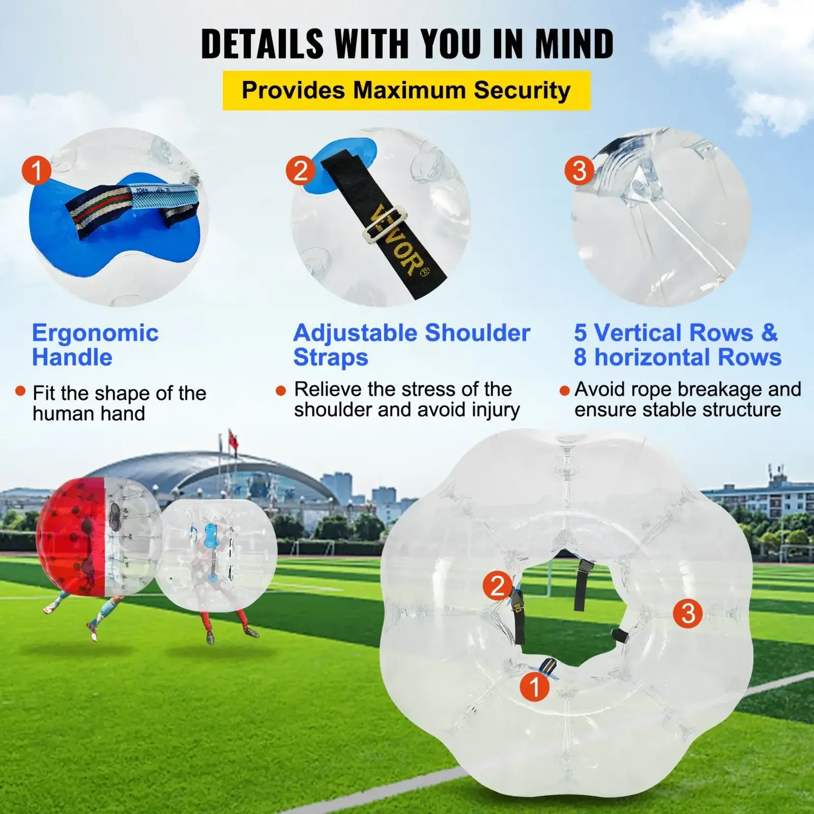 VEVOR VEVOR Inflatable Bumper Ball 5 FT / 1.5M Diameter, Bubble Soccer Ball, Blow It Up in 5 Min, Inflatable Zorb Ball for Adults or Children (5 FT, Transparent)