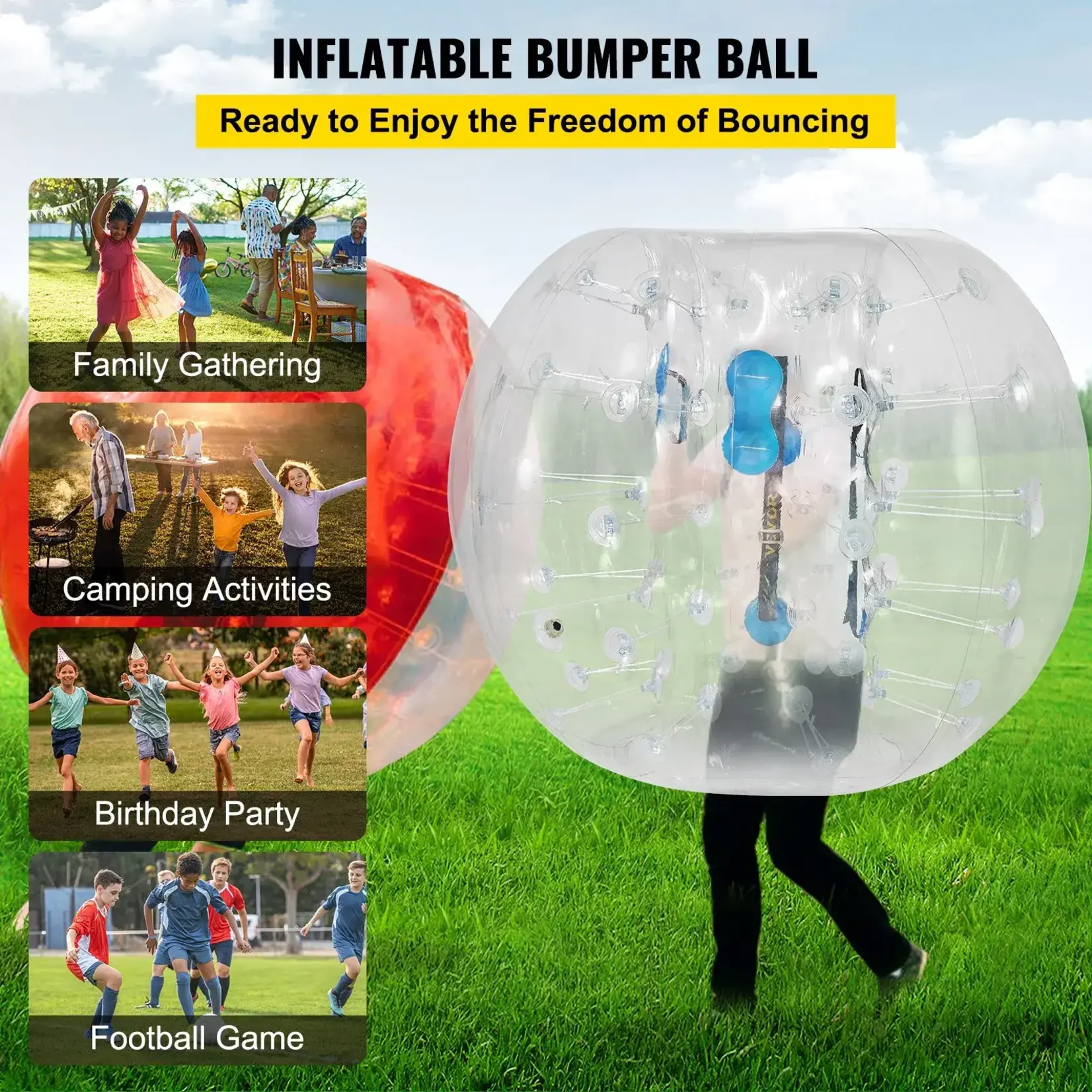 VEVOR VEVOR Inflatable Bumper Ball 5 FT / 1.5M Diameter, Bubble Soccer Ball, Blow It Up in 5 Min, Inflatable Zorb Ball for Adults or Children (5 FT, Transparent)