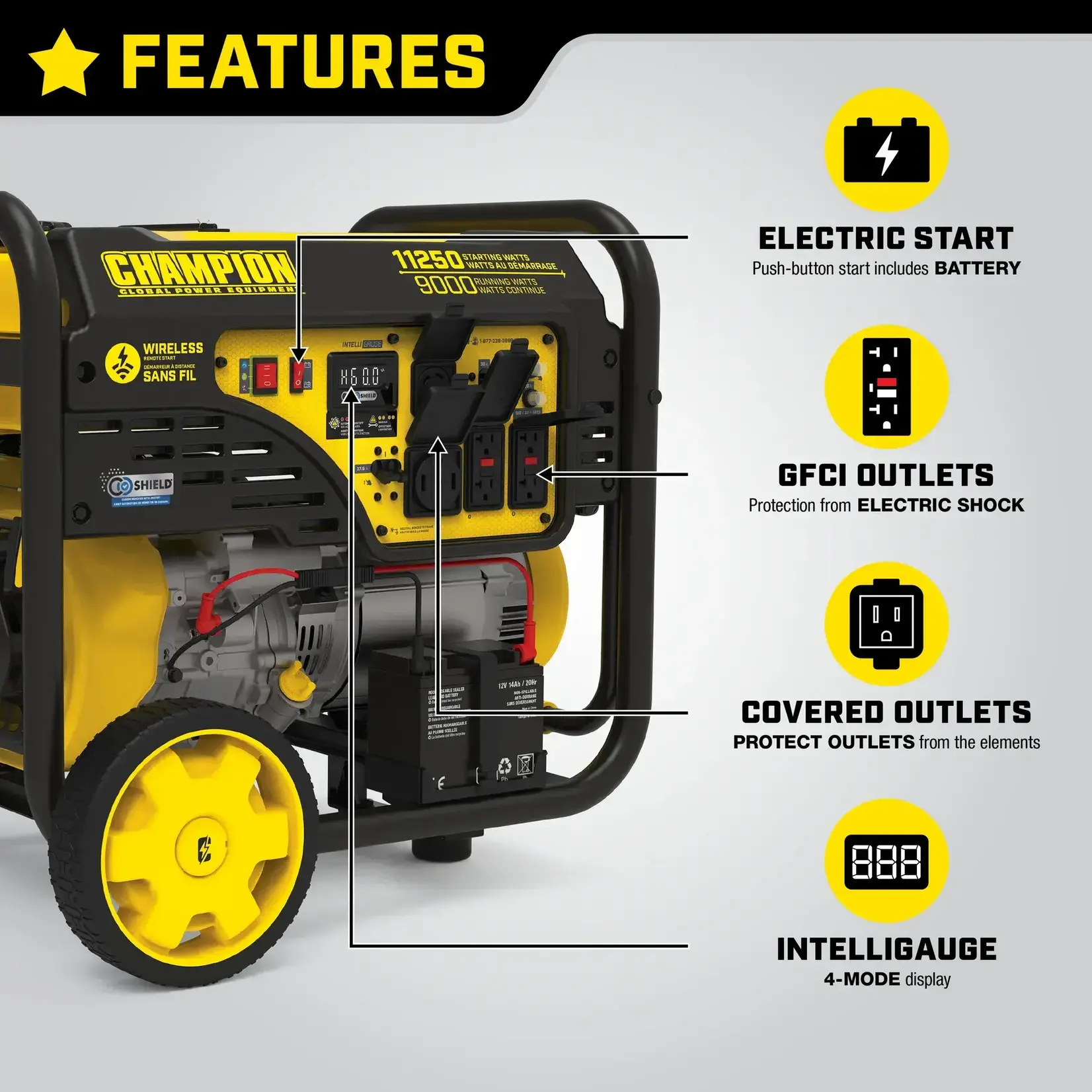 Champion - 11,250 W Portable Generator with Intelligauge and Electric Start