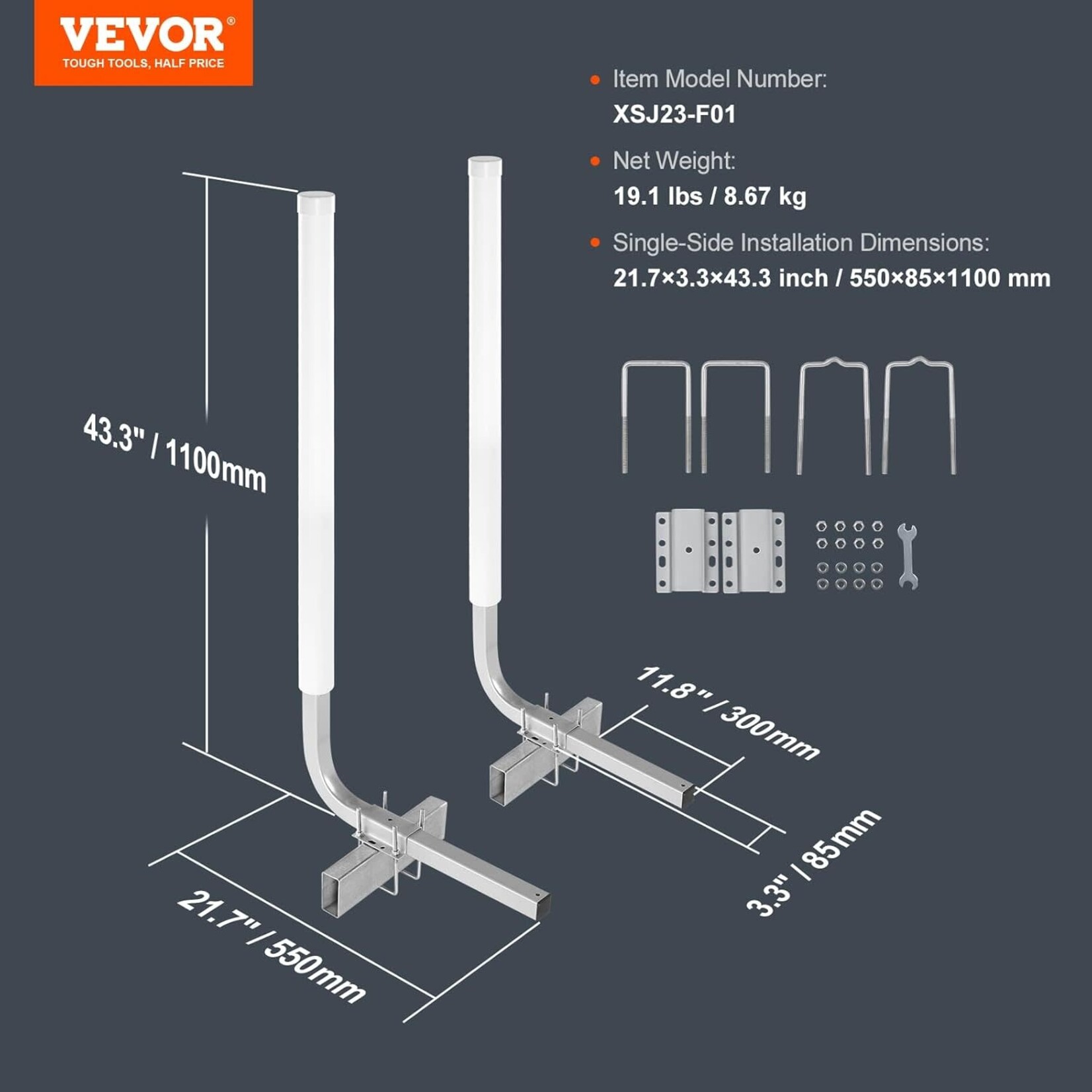VEVOR VEVOR Boat Trailer Guide, 43” Adjustable Design Trailer Guide Poles, 2PCS Rustproof Galvanized Steel Trailer Guide ons, Trailer Guides with PVC Pipes, for Ski Boat, Fishing Boat or Sailboat Trailer