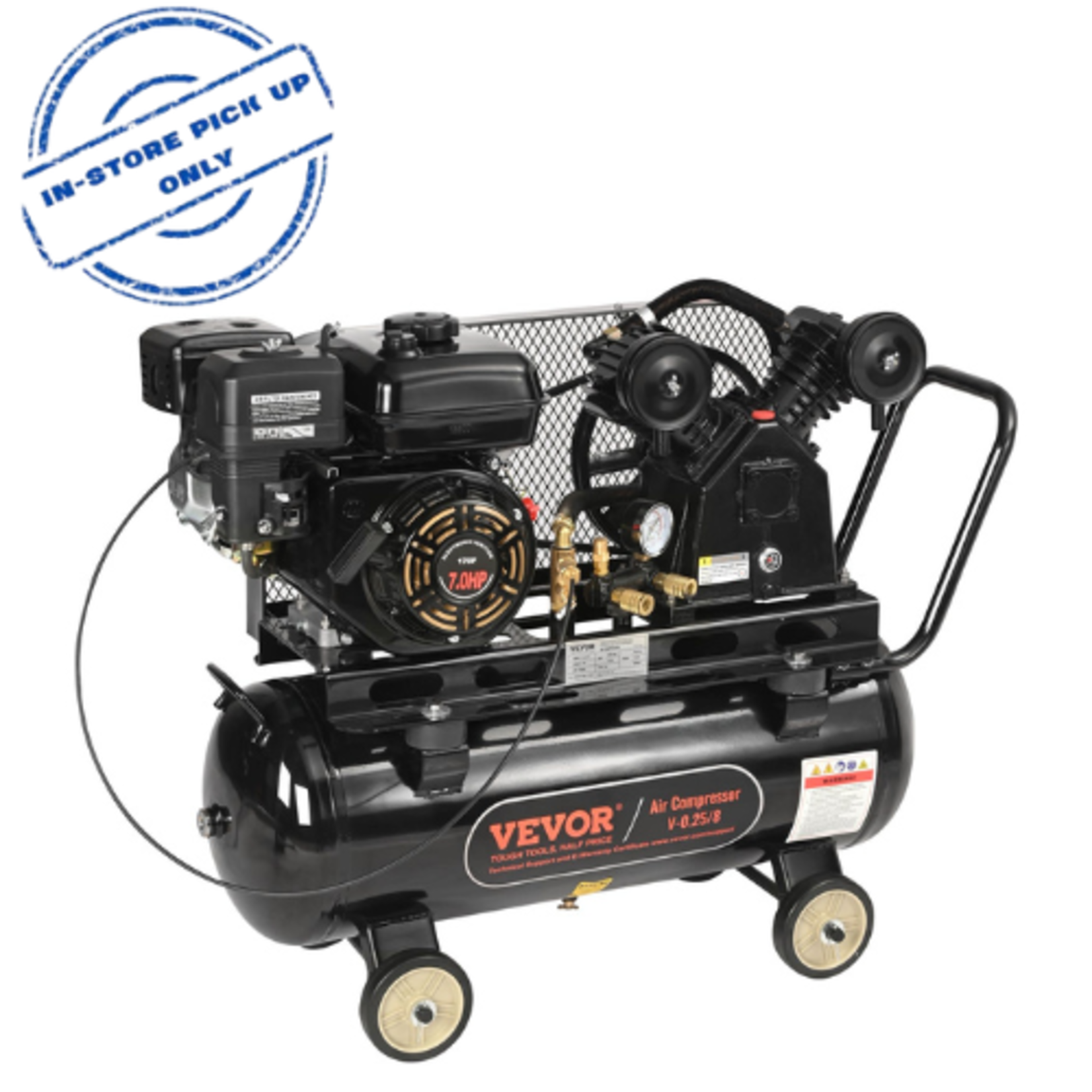 VEVOR VEVOR 7HP Gas Powered Air Compressor, 13.2 Gallon Horizontal Air Compressor Tank, 9CFM@115PSI Gas Driven Piston Pump Air Compressed System with 115PSI Max Pressure for Construction Sites Workshop