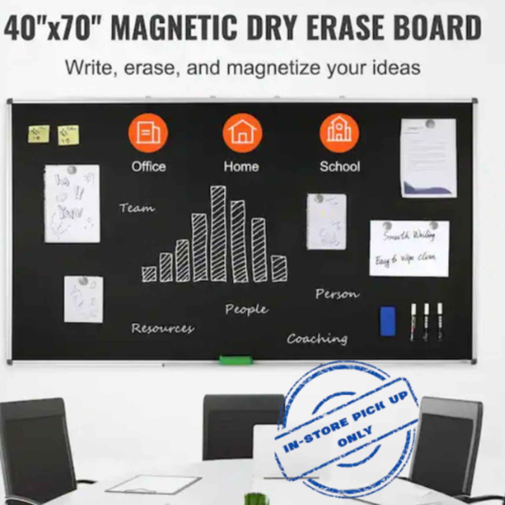 VEVOR Black Board, 70 x 40 inch Large Chalkboard with Aluminum Frame, Black Boards Dry Erase Includes 1 Magnetic Erase & 3 Dry Erase Markers, Black Surface, for Office Home and School