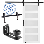 VEVOR Barn Door and Hardware Kit, 36" x 84" Wood and Glass Sliding Barn Door, Smoothly and Quietly, Barn Door Kit with 8-in-1 Floor Guide and Door Handle, Spruce Wood Slab and Frosted Glass