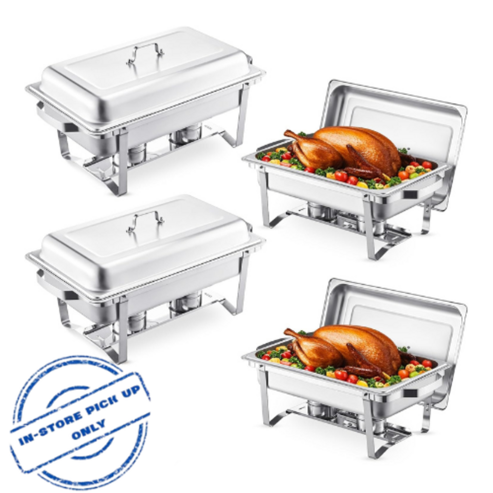VEVOR Chafing Dish Buffet Set, 8 Qt, Stainless Steel Chafer Rectangle Catering Warmer Server with Lid Water Pan Stand Fuel Holder, , Silver