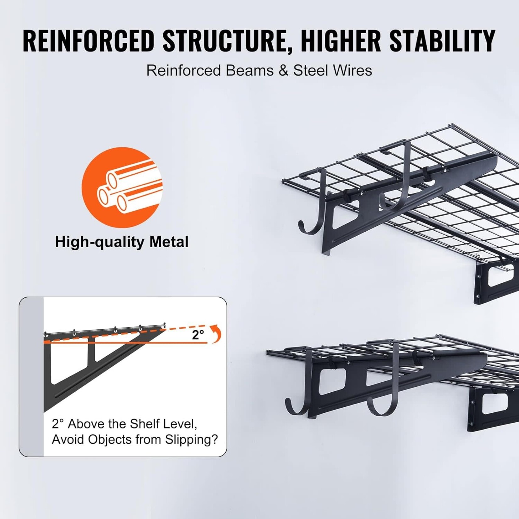 VEVOR Garage Storage Shelving, 2 Pack, 4 x 2 ft Heavy Duty Garage Shelves Wall Mounted, 500 lbs Load Capacity(Total) Garage Storage Rack Floating Shelves, Suitable for Shop, Shed, Garage Storage