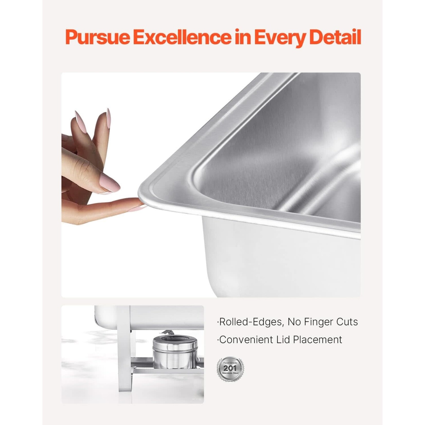 VEVOR Chafing Dish Buffet Set, 8 Qt, Stainless Steel Chafer Rectangle Catering Warmer Server with Lid Water Pan Stand Fuel Holder, , Silver