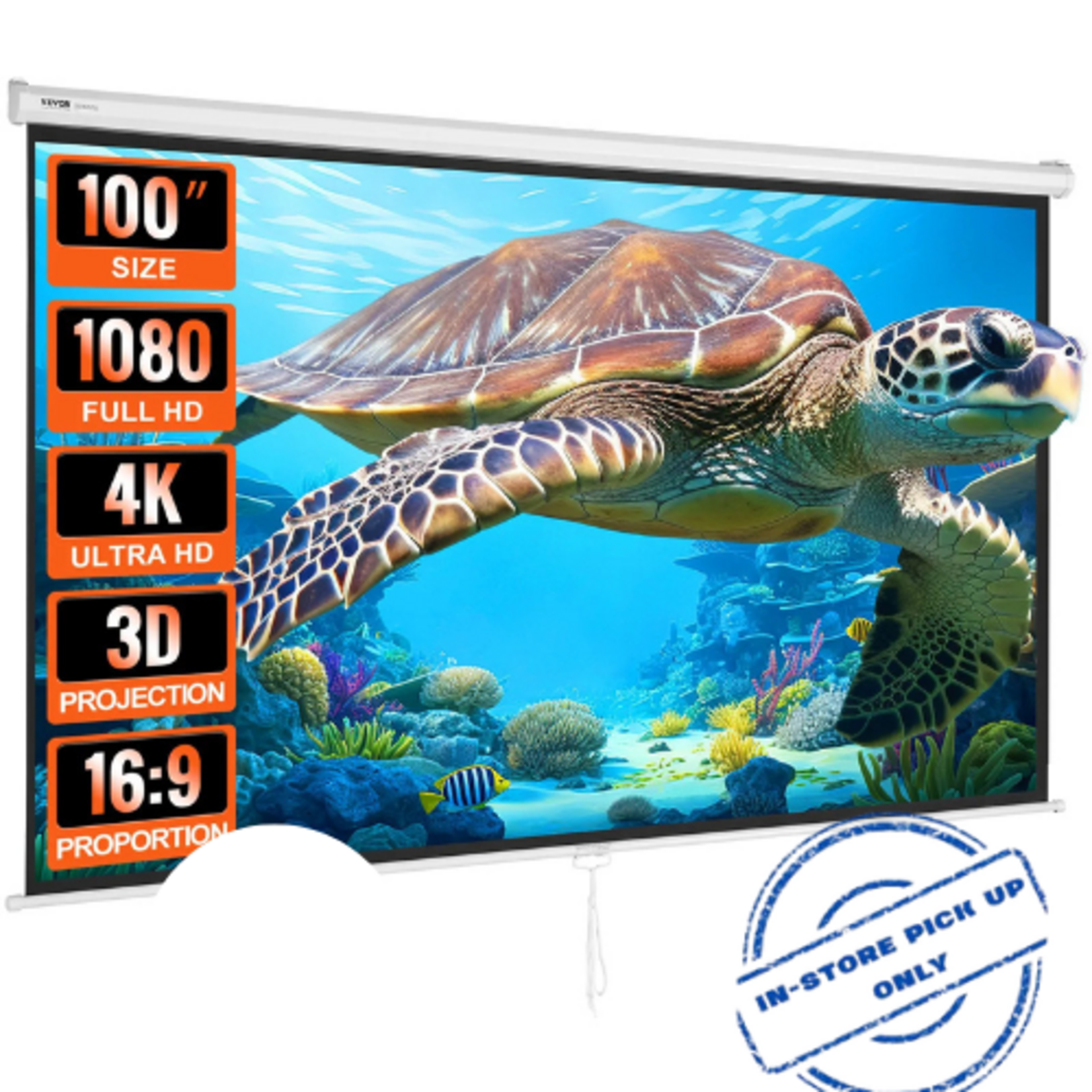 VEVOR Manual Pull Down Projector Screen, 100 inch 16:9 4K 1080 HD Retractable Projector Screen, Auto-Locking Portable Projection Screen, Portable Projector Movie Screen for Family Home Office Theater