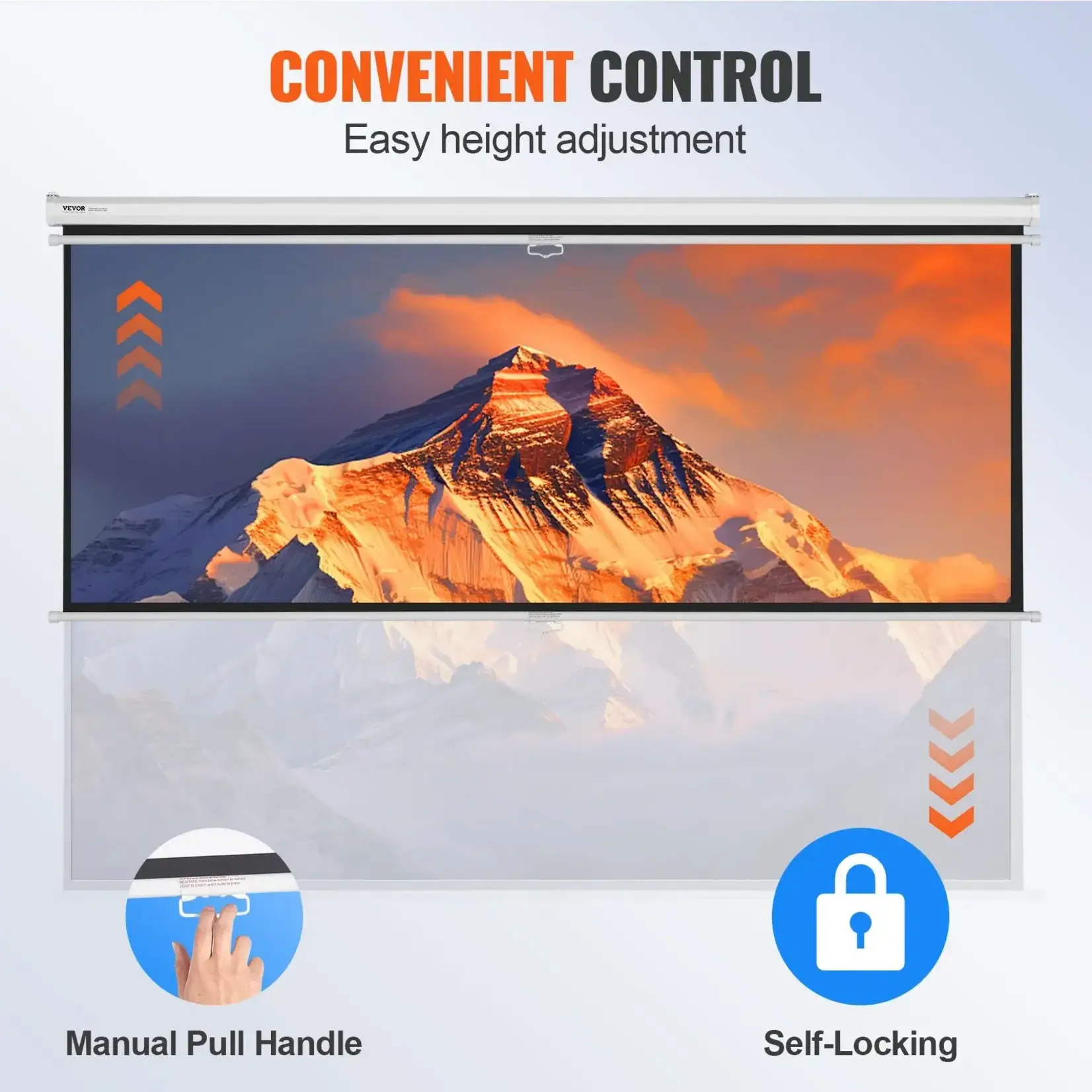 VEVOR Manual Pull Down Projector Screen, 100 inch 16:9 4K 1080 HD Retractable Projector Screen, Auto-Locking Portable Projection Screen, Portable Projector Movie Screen for Family Home Office Theater