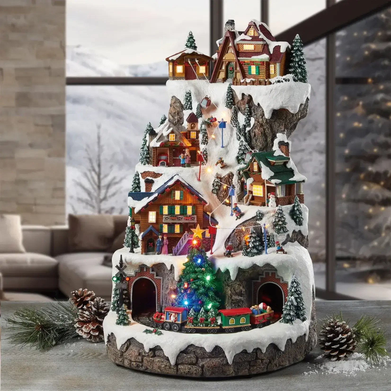 Animated Ski Mountain with Lights and Music - 20x12.2x12.9in