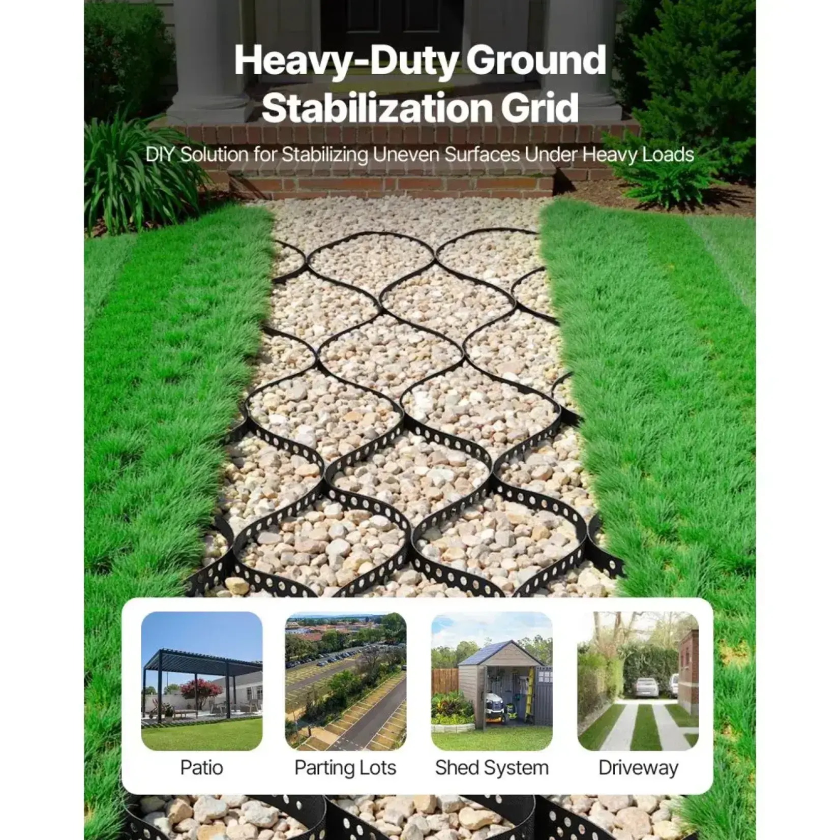 VEVOR Gravel Grid, 4 Inch Depth, 17.06 x 8.86 FT / 5200 x 2700 mm, 1880 LBS Per Sq ft Grass Ground Retainer, Permeable Geo Grids Driveway Stabilization, for Garden, Patio, Walkway, RV Parking Slopes