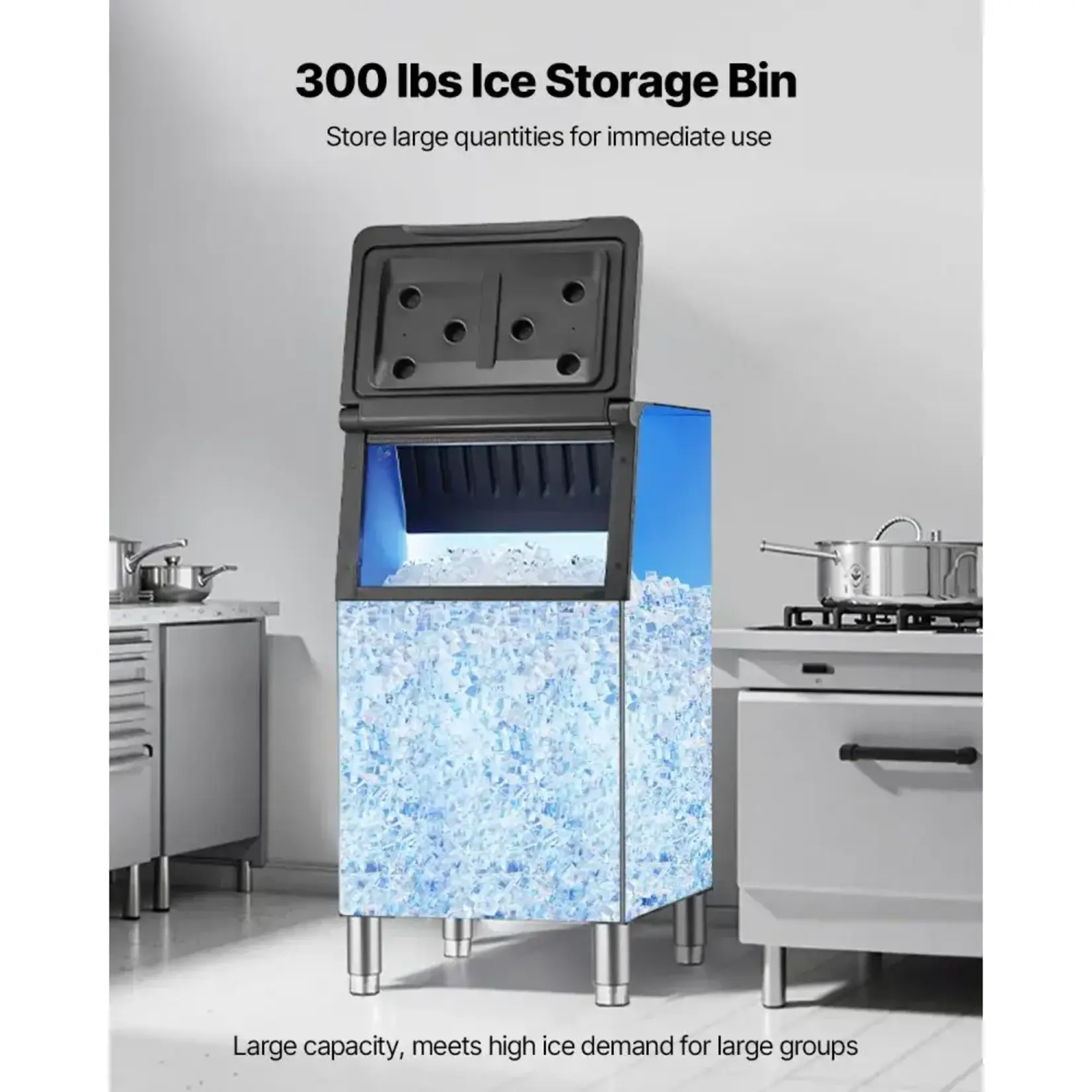 VEVOR Commercial Ice Maker Storage Bin, 300 LBS Capacity Ice-Bin, Commercial Ice Storage Bin with Adjustable Anti-slip Rubber Feet, Suitable for Restaurant Hotel and Beverage Shops