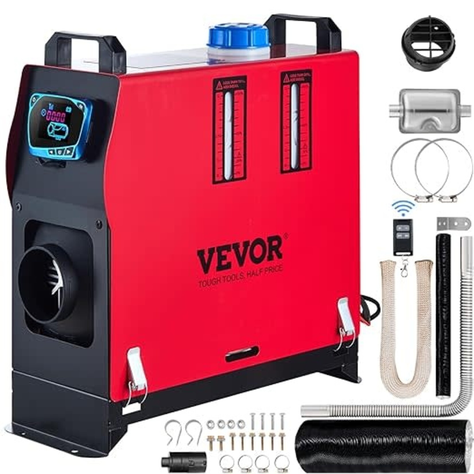 VEVOR Diesel Air Heater, 8 kW DC12-24V, Fast Heating Diesel Parking Heater with Remote Control and Blue LCD Switch, Low Noise, Pre-Heating Function, for RV, Truck, Camper, Van, Boat and Trailer