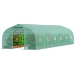 VEVOR Walk-in Tunnel Greenhouse, 29.5x9.8x6.6 ft Hoop House Greenhouse Tunnel, Peaked Roof Plant Hot House with Galvanized Steel Frame, Green PE Cover, Roll-up Zipper Door and 12 Windows for Outdoor