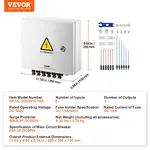VEVOR PV Combiner Box, 6 String, Solar Combiner Box with 10A Rated Current Fuse 63A Circuit Breaker Lightning Arrester and Solar Connector, Steel Case for On / Off Grid Solar Panel System, IP65