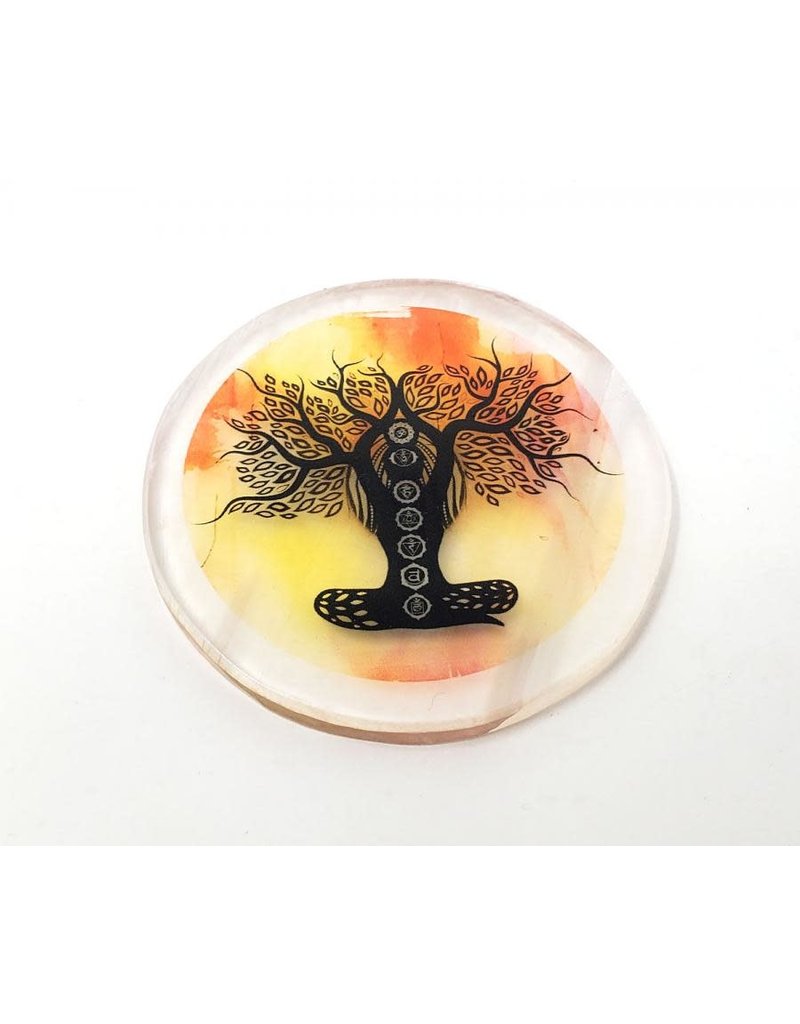 Selenite Coaster / Altar Tile -  Chakra Tree Life