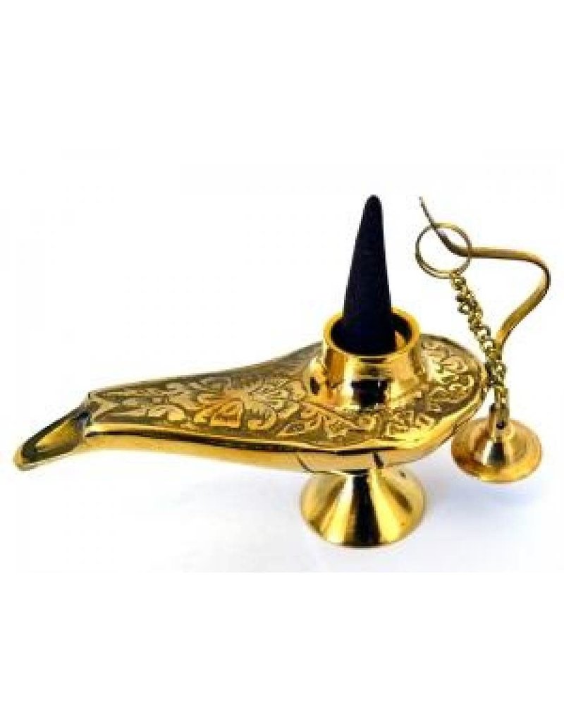 Brass Aladdin Lamp 5 (Genie) Cone Burner - Mystic Mountain Magick