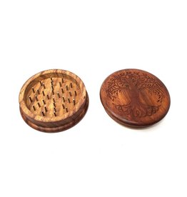 Tree of Life Carved Wood Herb Grinder 3"