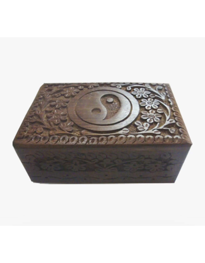 Ying Yang Carved Wooden Box Front Design